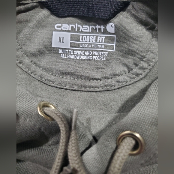 NEW Carhartt Men's Loose Fit Olive Green Hoodie Blue Logo Left Sleeve SIZE XL - Picture 5 of 8